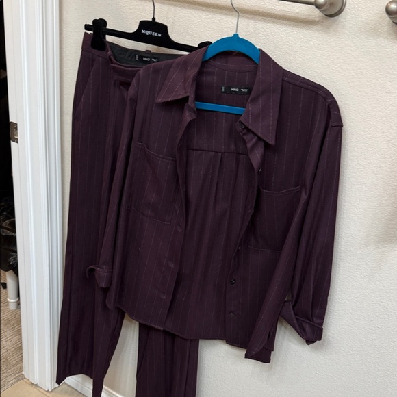 Mango Pinstripe Shirt and Trousers Set - Plum - Picture 5 of 13